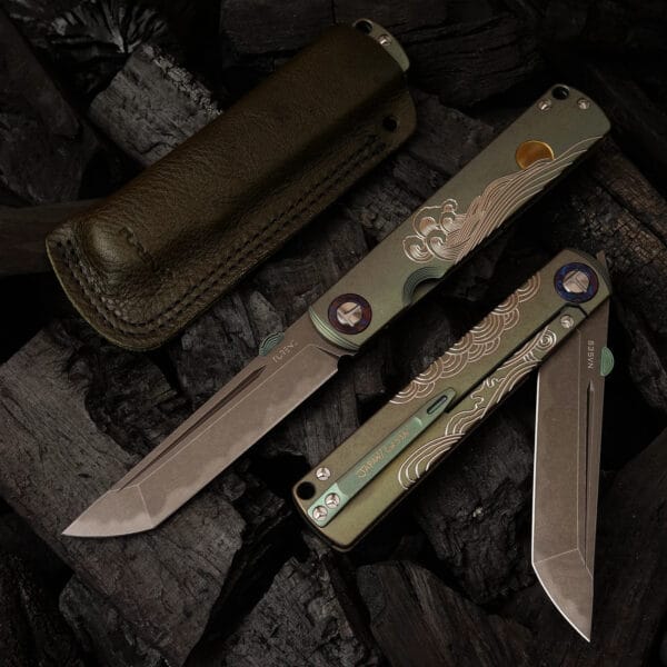 TC4 Titanium Alloy Handle Folding Knife by HikingElements - CPM-S35VN Steel.