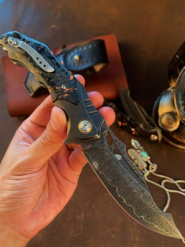 VG10 Damascus Steel Folding Knife - Tactical Survival Blade with Leather Sheath - Image 10