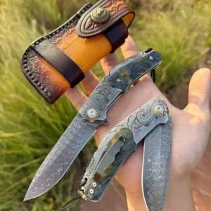 Japanese VG10 Damascus Folding Pocket Knife with Wood Handle and Clip - HikingElements