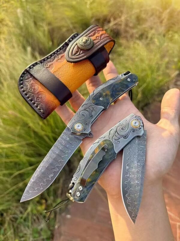 Japanese VG10 Damascus Folding Pocket Knife with Wood Handle and Clip - HikingElements