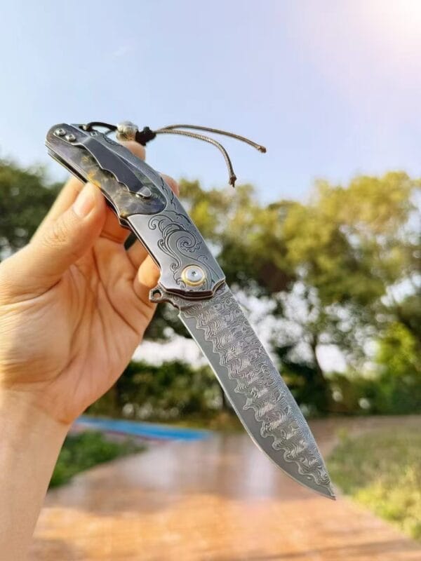 Japanese VG10 Damascus Folding Pocket Knife with Wood Handle and Clip - HikingElements