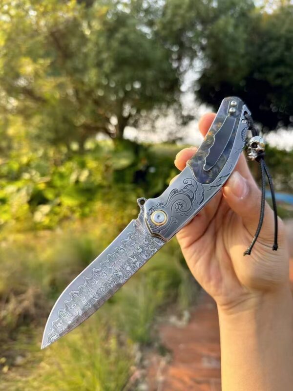Japanese VG10 Damascus Folding Pocket Knife with Wood Handle and Clip - HikingElements