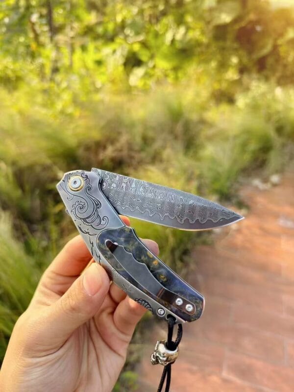 Japanese VG10 Damascus Folding Pocket Knife with Wood Handle and Clip - HikingElements