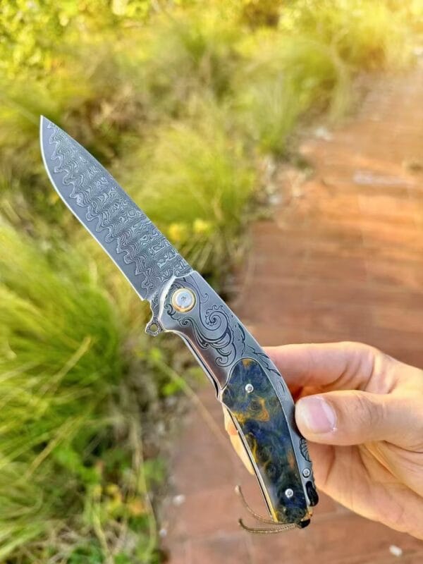 Japanese VG10 Damascus Folding Pocket Knife with Wood Handle and Clip - HikingElements