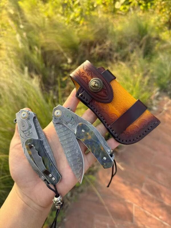 Japanese VG10 Damascus Folding Pocket Knife with Wood Handle and Clip - HikingElements
