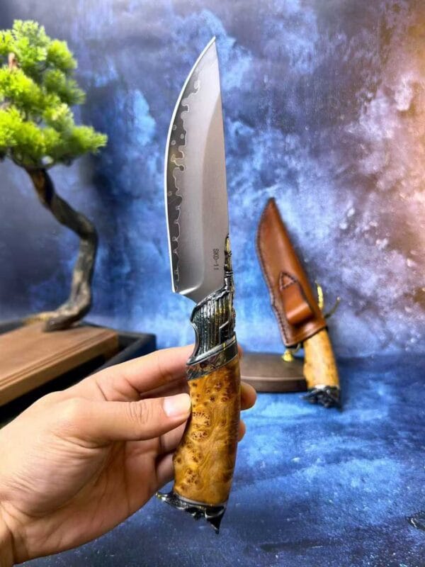 HikingElements Handmade SKD-11 Steel Fixed Blade Knife - Captain Jack Pirate Design Collectible Outdoor Knife