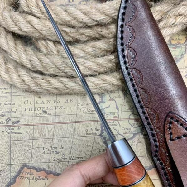 Handmade VG10 Damascus Hunting Knife with Leather Sheath - HikingElements