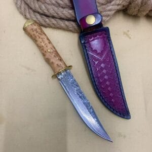 VG10 Damascus Fixed Blade Hunting Knife with Leather Sheath - HikingElements