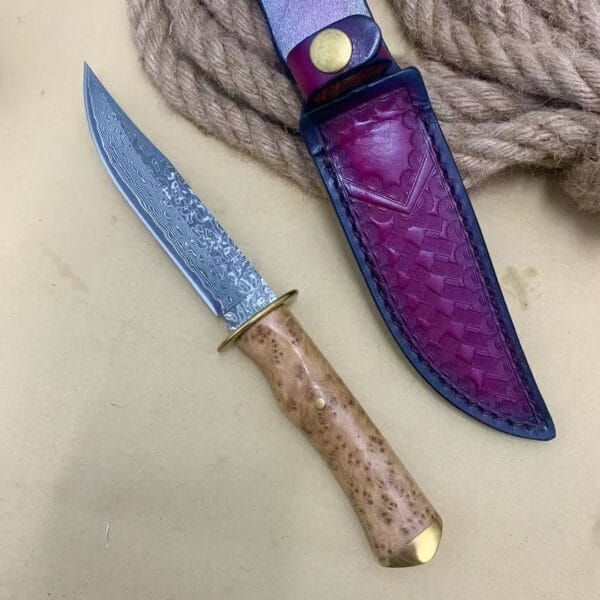 VG10 Damascus Fixed Blade Hunting Knife with Leather Sheath - HikingElements