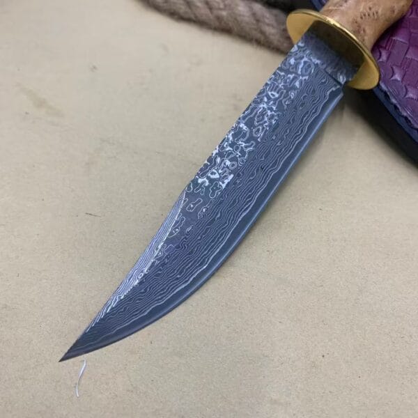 VG10 Damascus Fixed Blade Hunting Knife with Leather Sheath - HikingElements