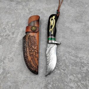 VG10 Damascus Fixed Blade Knife with Ebony Handle - HikingElements