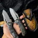 78-Layer Damascus Folding Knife with Stabilized Wood Handle - HikingElements