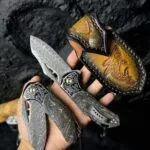 78-Layer Damascus Folding Knife with Stabilized Wood Handle - HikingElements