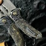 78-Layer Damascus Folding Knife with Stabilized Wood Handle - HikingElements