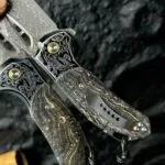 78-Layer Damascus Folding Knife with Stabilized Wood Handle - HikingElements