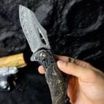 78-Layer Damascus Folding Knife with Stabilized Wood Handle - HikingElements