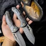 78-Layer Damascus Folding Knife with Stabilized Wood Handle - HikingElements
