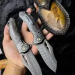 78-Layer Damascus Folding Knife with Stabilized Wood Handle - HikingElements