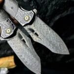 78-Layer Damascus Folding Knife with Stabilized Wood Handle - HikingElements