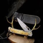 Damascus Steel Folding Knife with Titanium and White Shadow Wood Handle - HikingElements