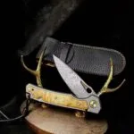 Damascus Steel Folding Knife with Titanium and White Shadow Wood Handle - HikingElements