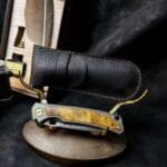 Damascus Steel Folding Knife with Titanium and White Shadow Wood Handle - HikingElements