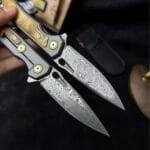 Damascus Steel Folding Knife with Titanium and White Shadow Wood Handle - HikingElements