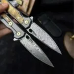 Damascus Steel Folding Knife with Titanium and White Shadow Wood Handle - HikingElements